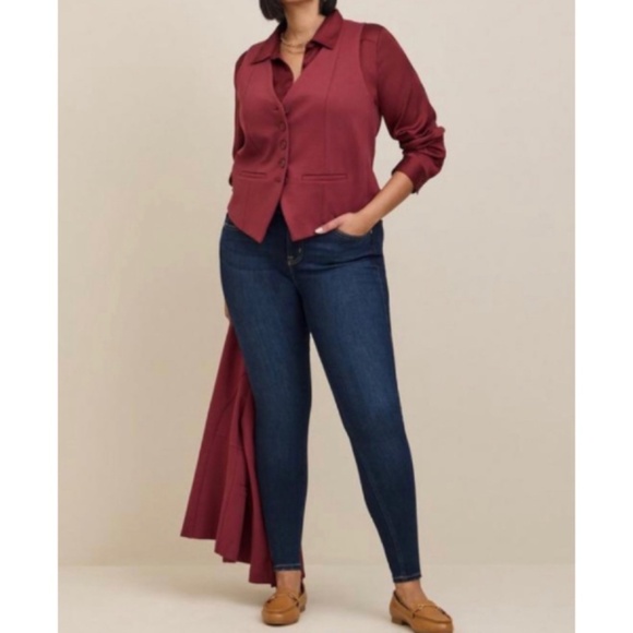 🆕 Madison Satin Button Up Long Sleeve Shirt 1 1X 14 16 NWT Torrid New! Maroon - Picture 2 of 6